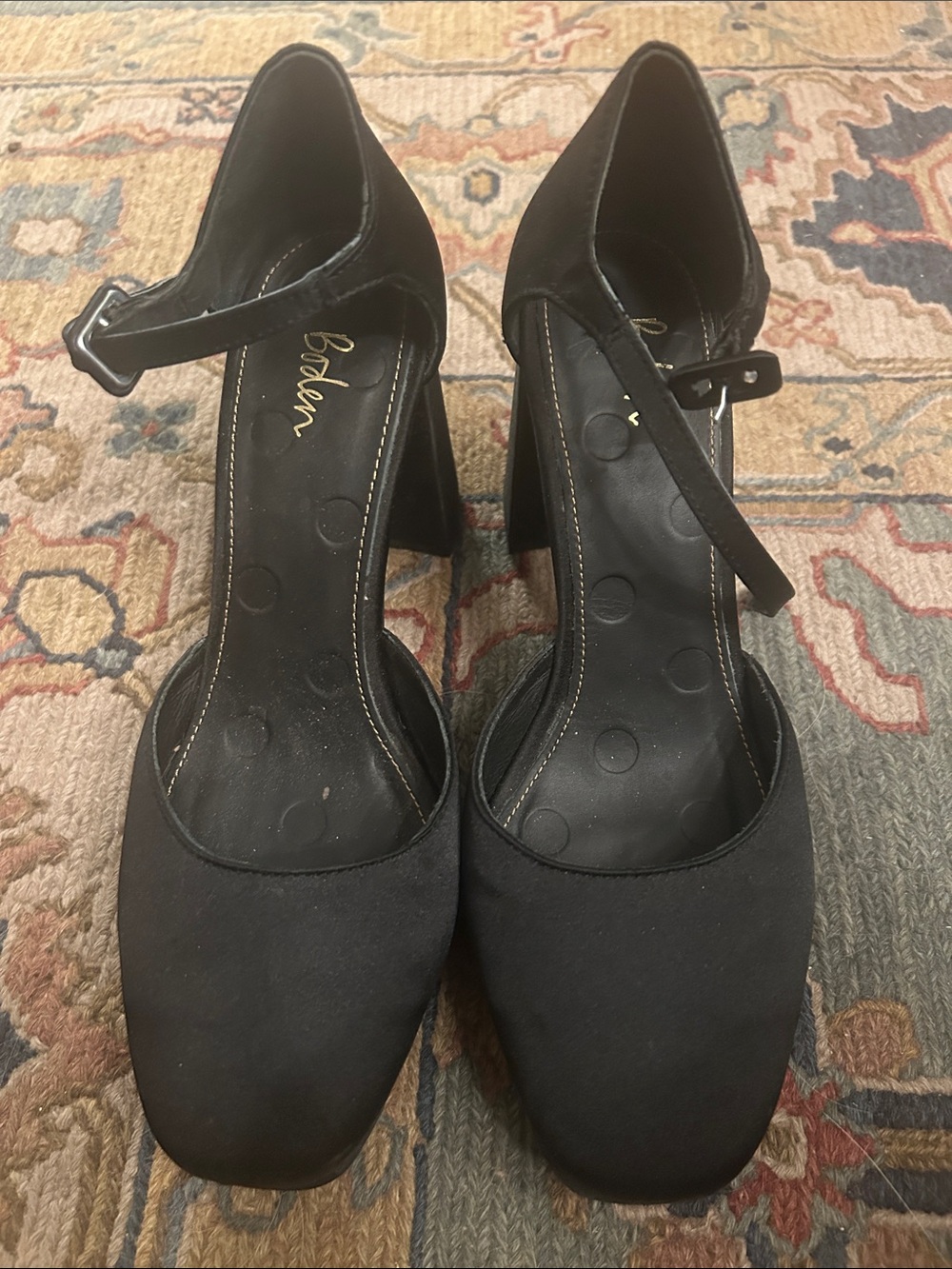 Boden Black Satin Mary Jane Block Heel Pumps